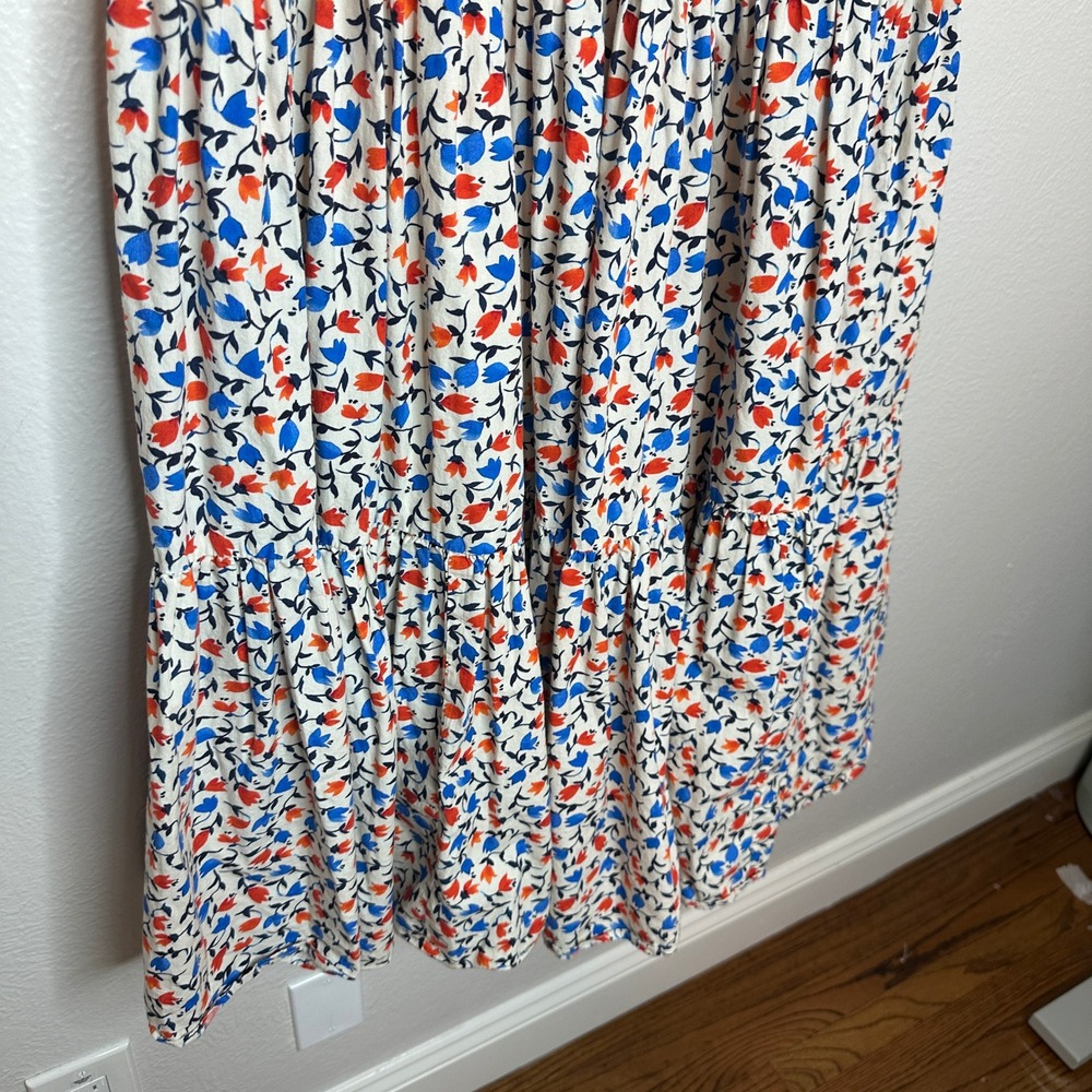 Anthropologie Atsu Floral Strapless Tiered Maxi Dress Blue Orange White Size M - Picture 4 of 8